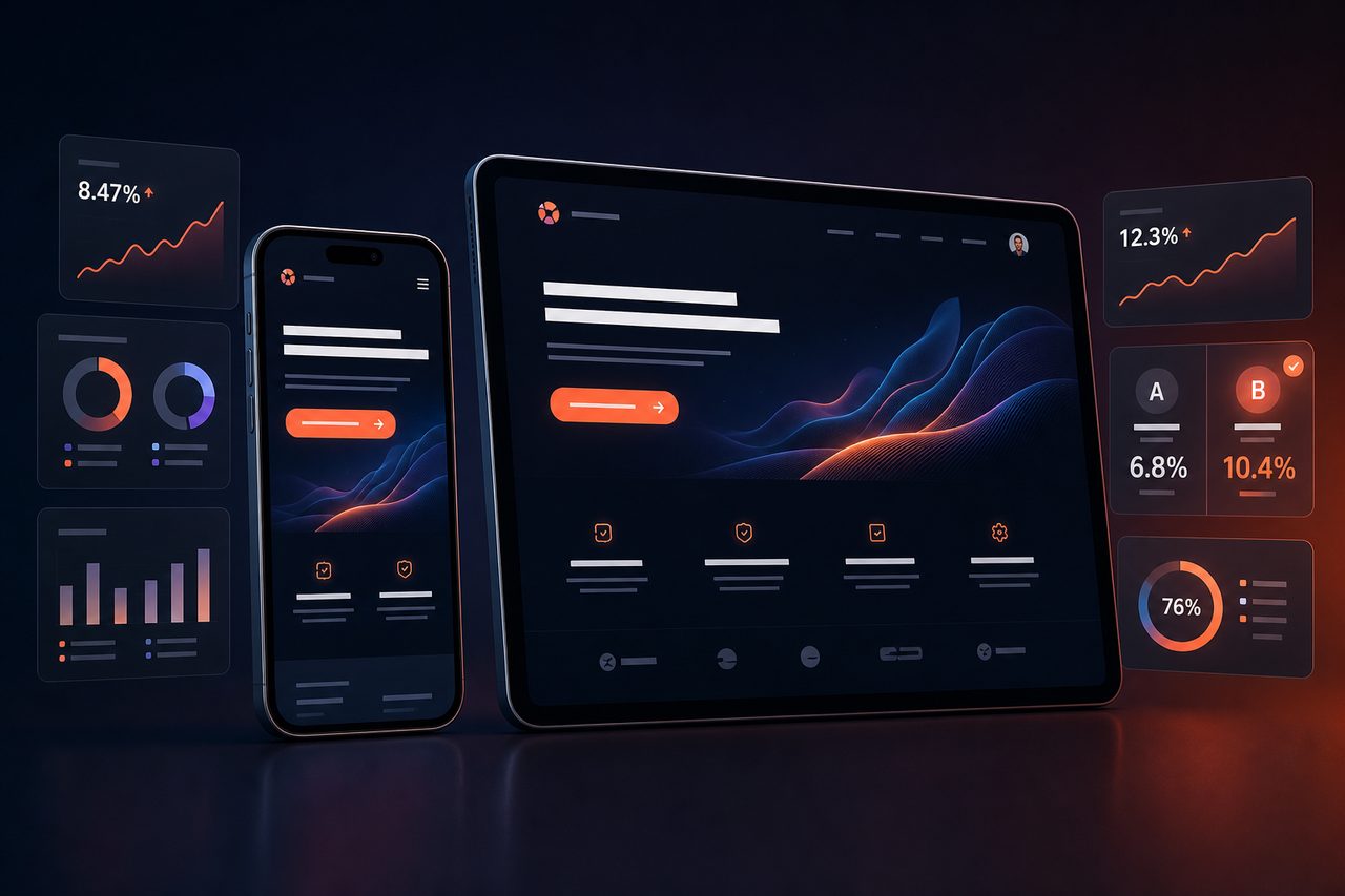 コンバージョン設計のランディングページ：スマホとタブレットに表示された高反応LPデザイン